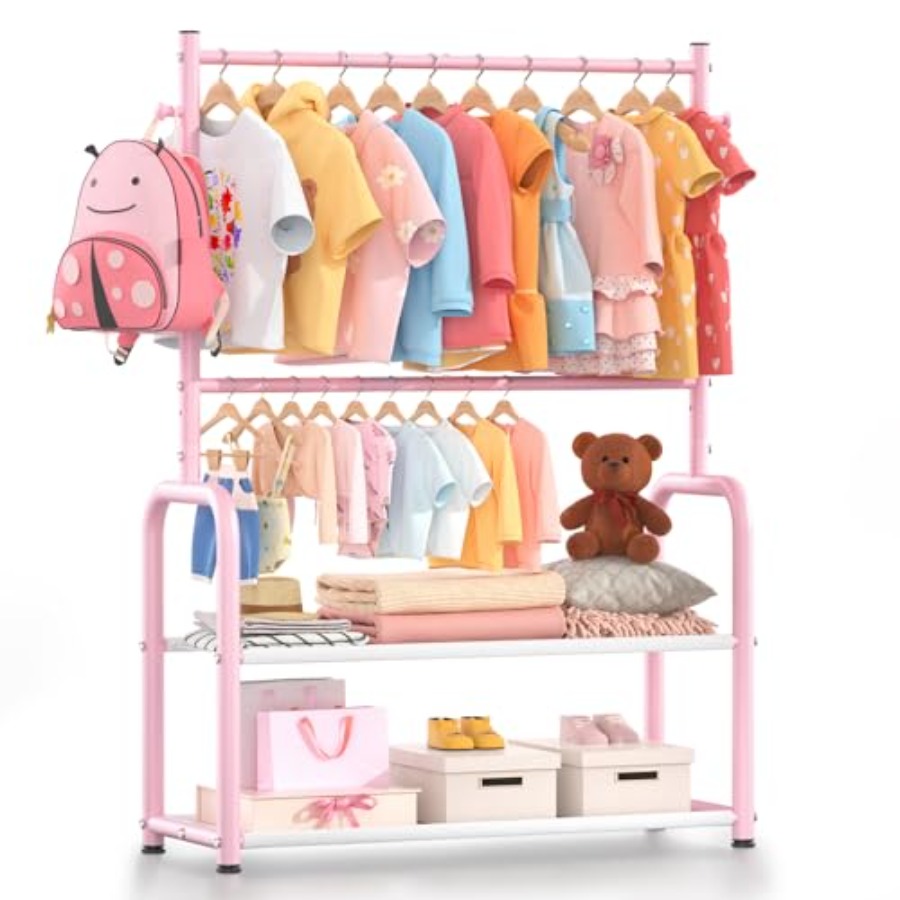 Baby Clothing Hanging Rack - Clothing Rack with 2-Layer Storage Shelf