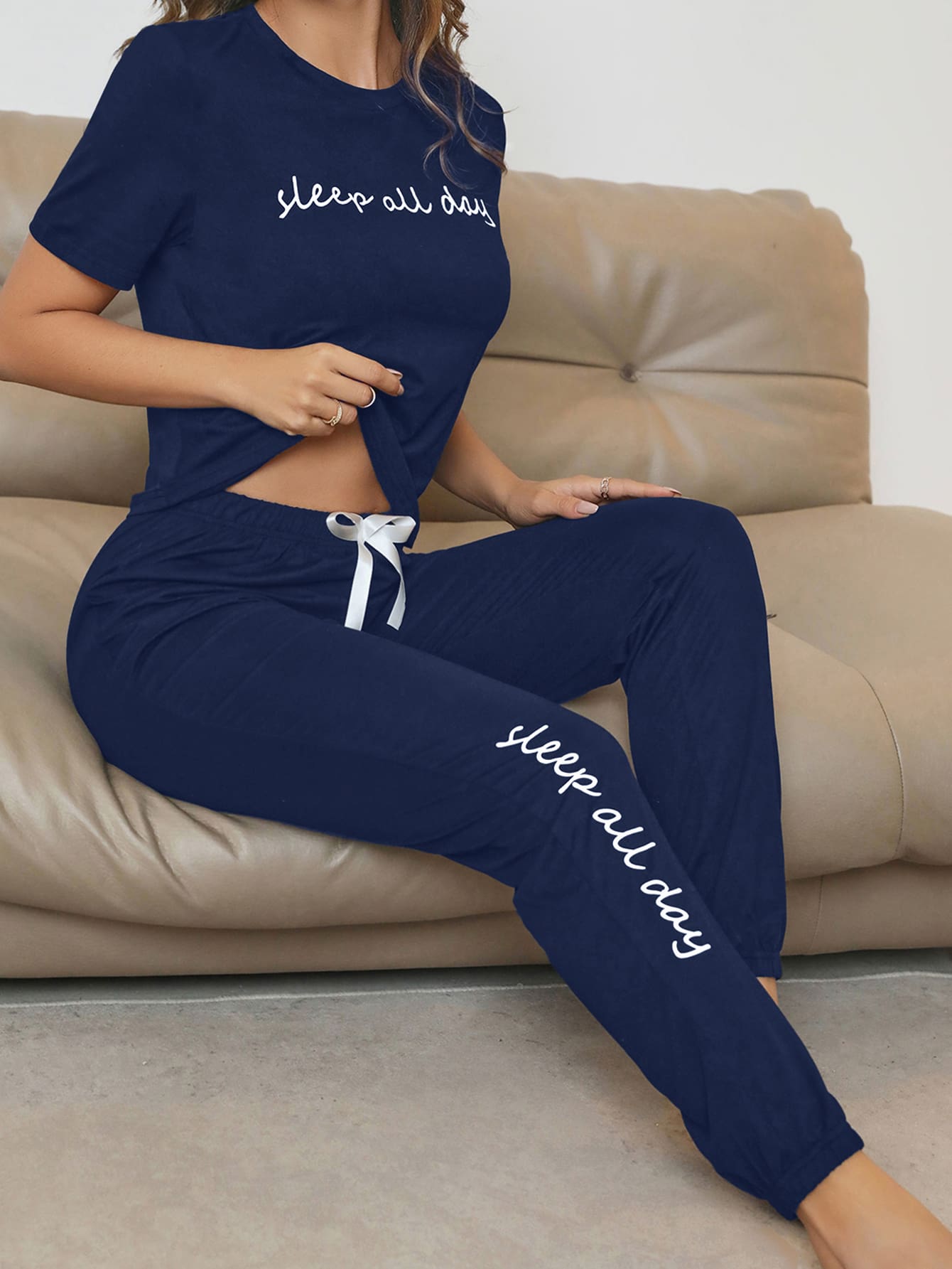 Sleep All Day Slogan Tee And B - Summer Short Set ulasan dan harga